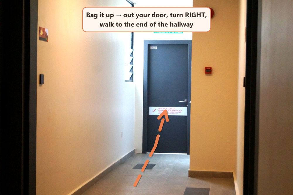 Hallway outside the unit leading to the refuse chamber